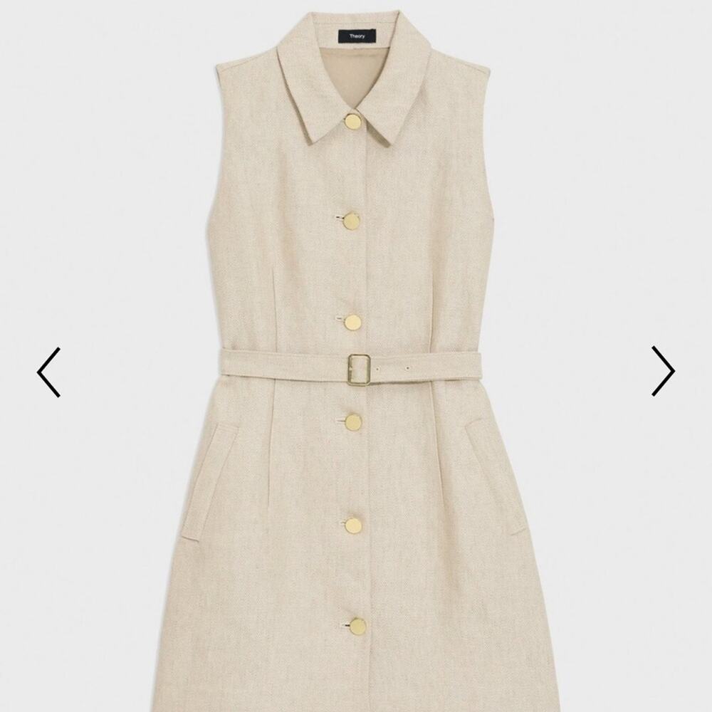 Theory Basket Weave Belted Military Dress Beige - Picture 6 of 10
